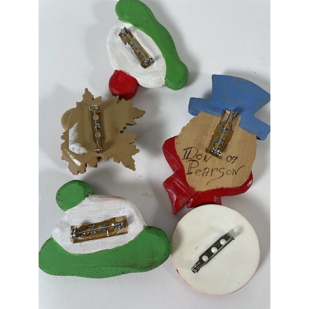 Christmas Brooches Lot Snowman Home Spun Sweater Pins Vintage 1980’s - Picture 3 of 3
